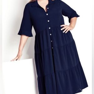 AVENUE Elise Tiered Midi Dress, three quarter sleeve- navy, Size 16